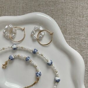 Gold Hoop Earrings with Pearl Accents